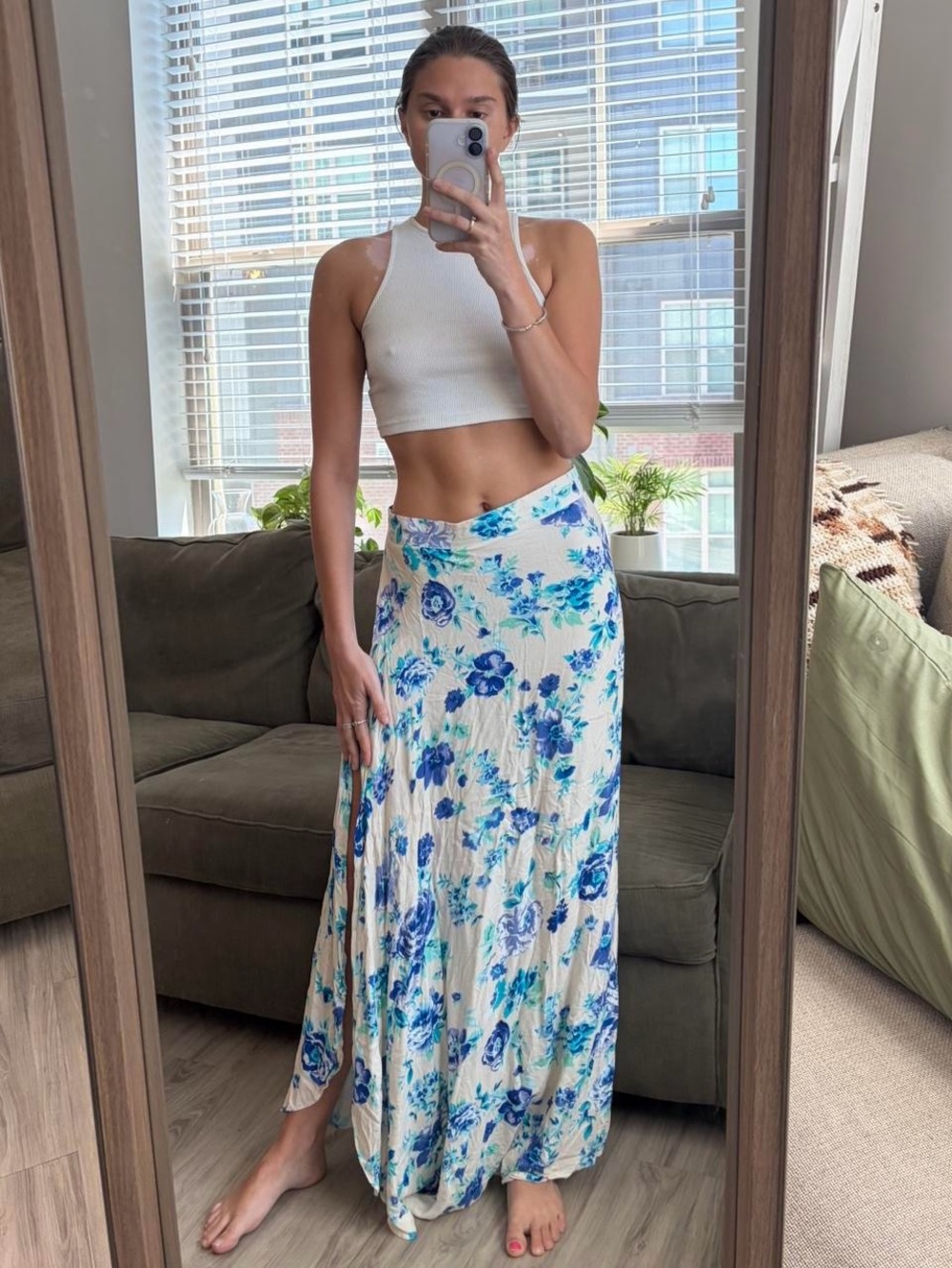 Olivaceous floral maxi skirt